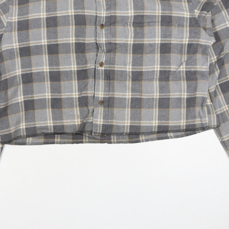 Lands' End Unisex Grey S Cropped Plaid Cotton Button-Up Shirt