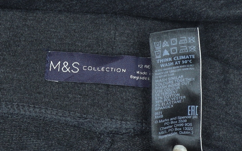 Marks & Spencer Women Black Size 12 Regular Stretch Straight Trousers