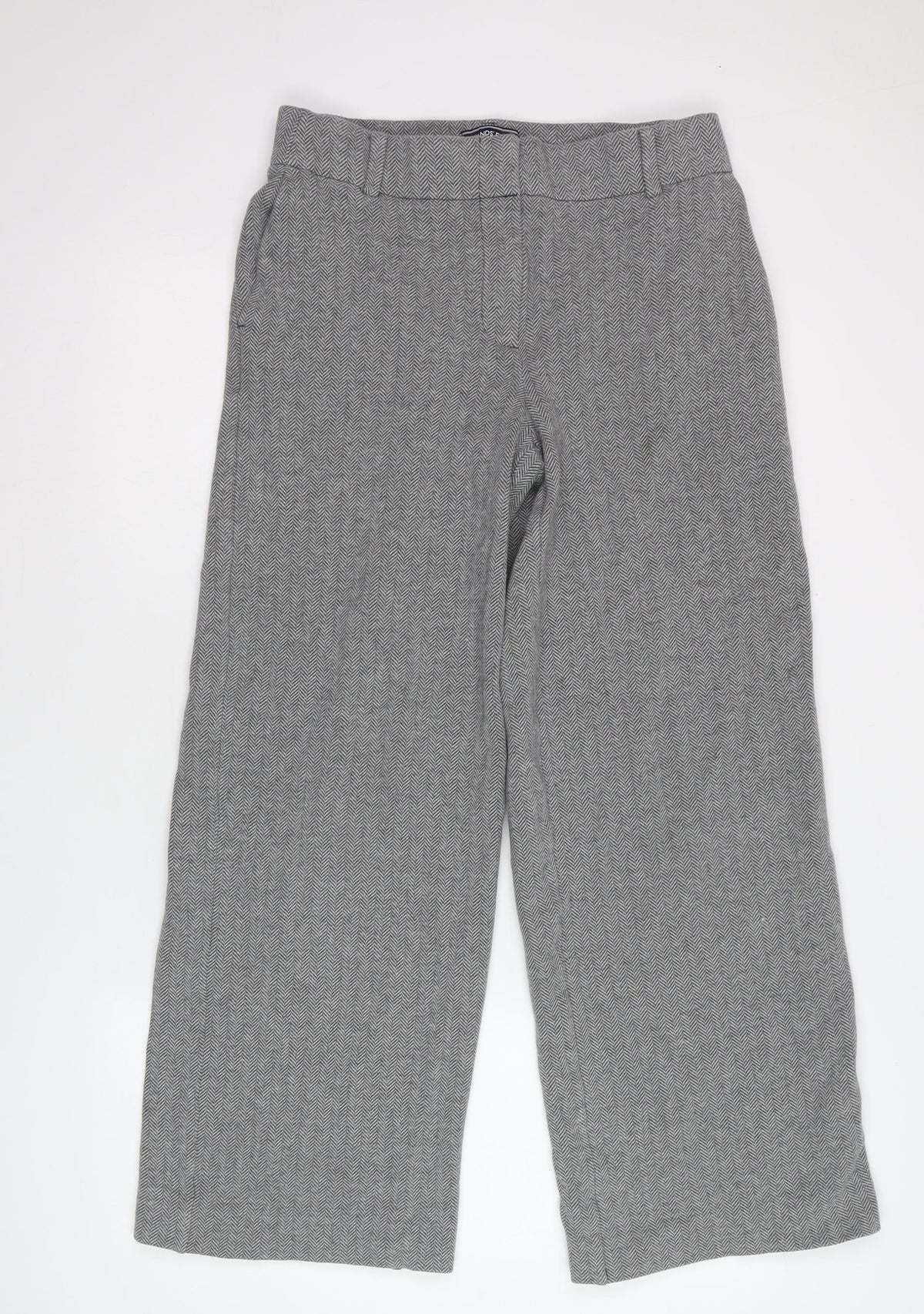 Lands' End Women's Grey Herringbone Wide Leg Trousers UK 12