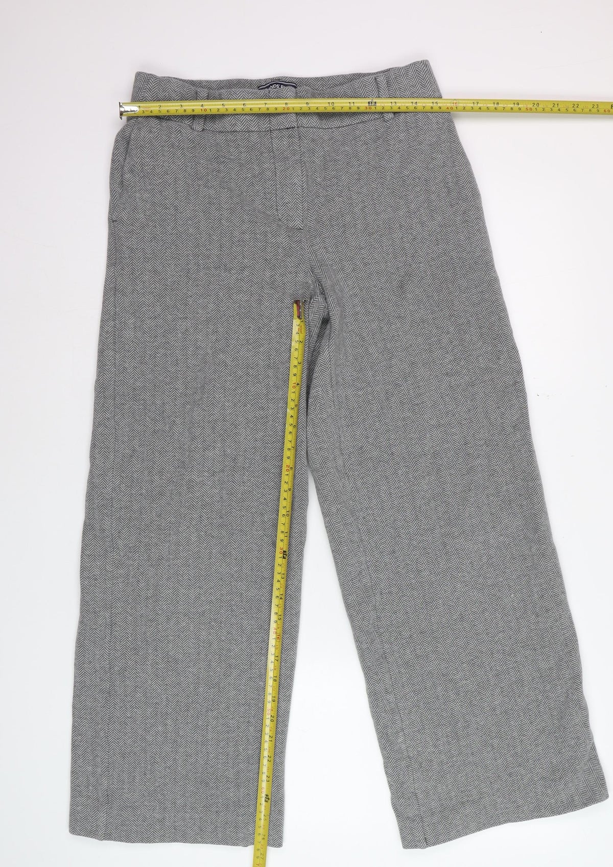 Lands' End Women's Grey Herringbone Wide Leg Trousers UK 12
