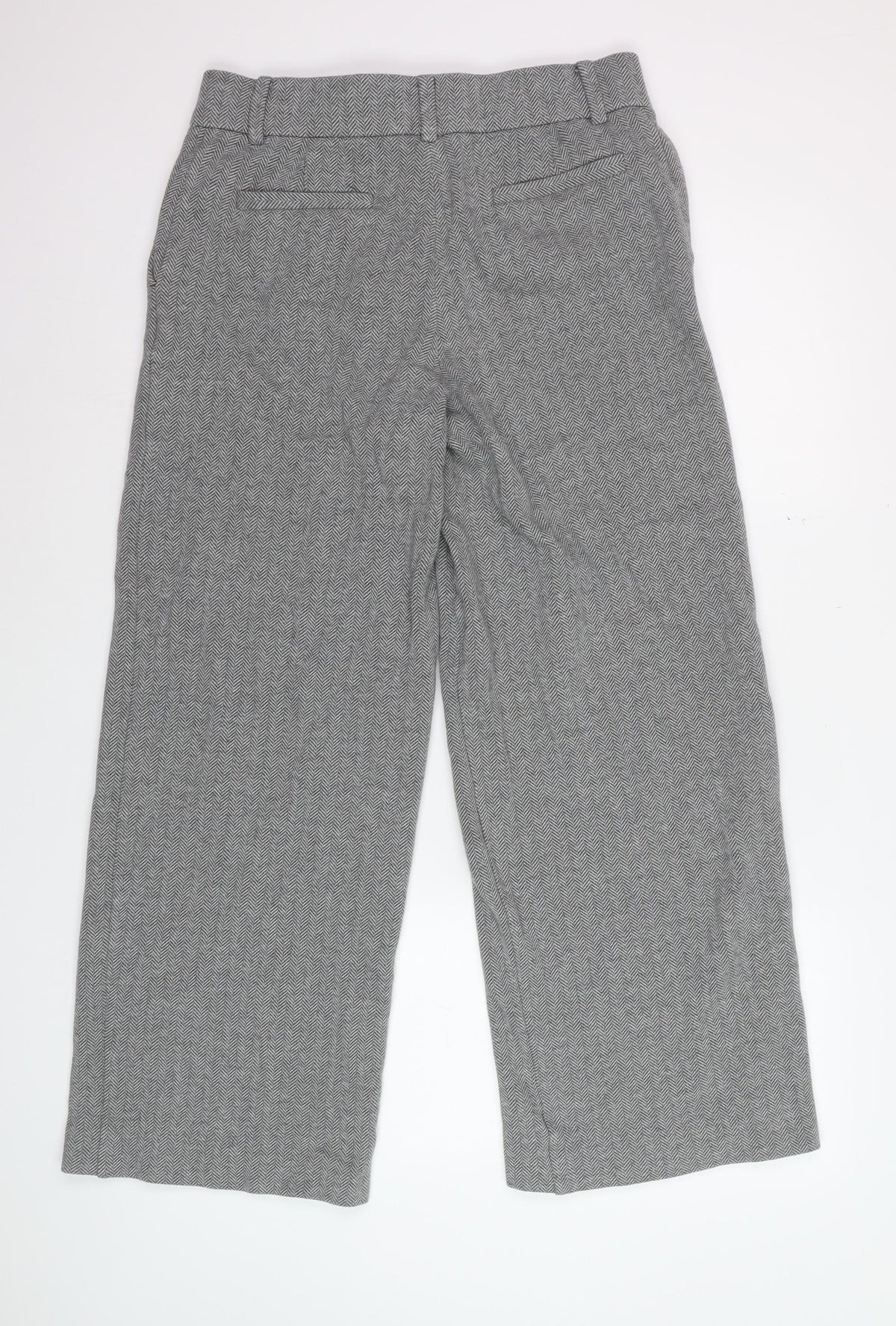 Lands' End Women's Grey Herringbone Wide Leg Trousers UK 12