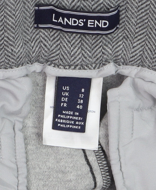Lands' End Women's Grey Herringbone Wide Leg Trousers UK 12