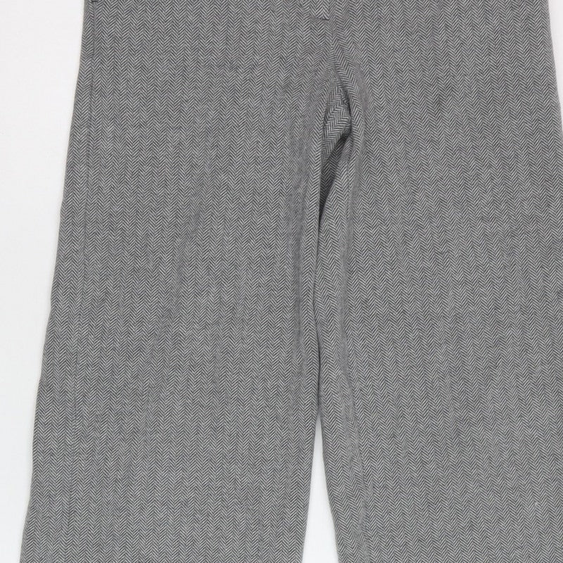 Lands' End Women's Grey Herringbone Wide Leg Trousers UK 12