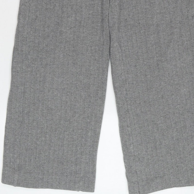 Lands' End Women's Grey Herringbone Wide Leg Trousers UK 12