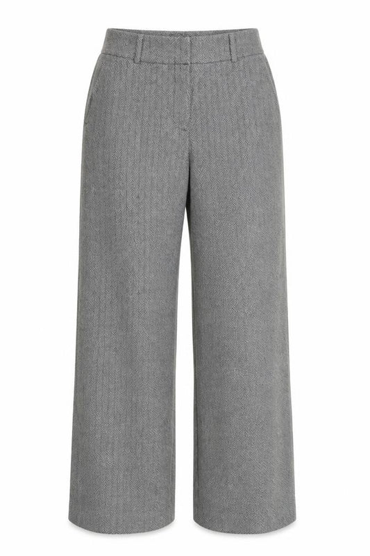 Lands' End Women's Grey Herringbone Wide Leg Trousers UK 12