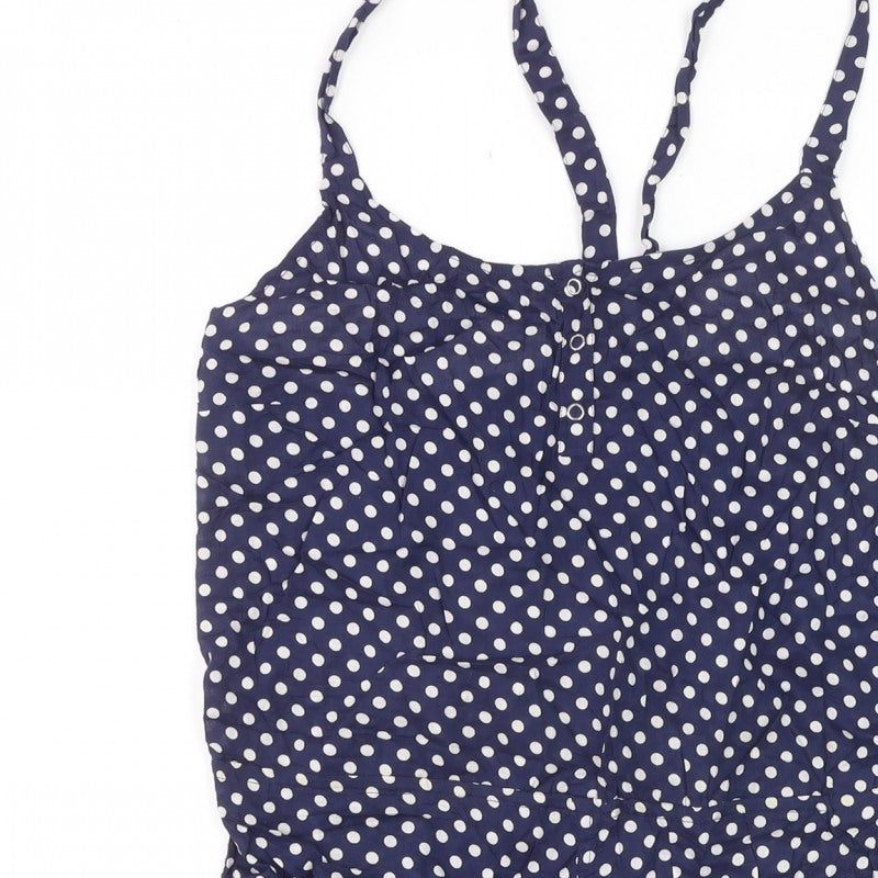 Topshop Women Blue Polka Dot Playsuit Size M Strappy Button Front