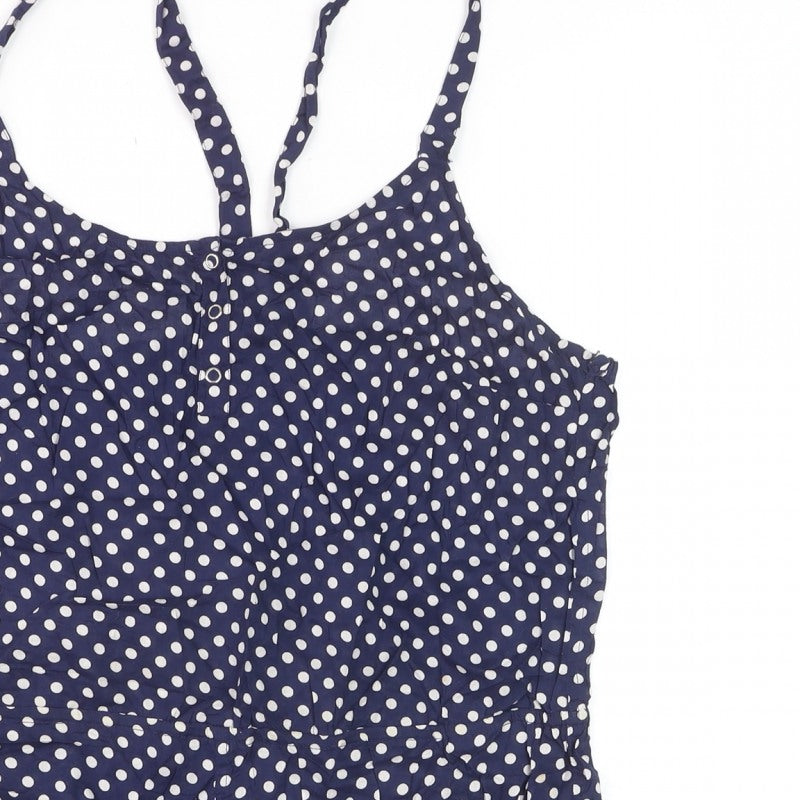 Topshop Women Blue Polka Dot Playsuit Size M Strappy Button Front