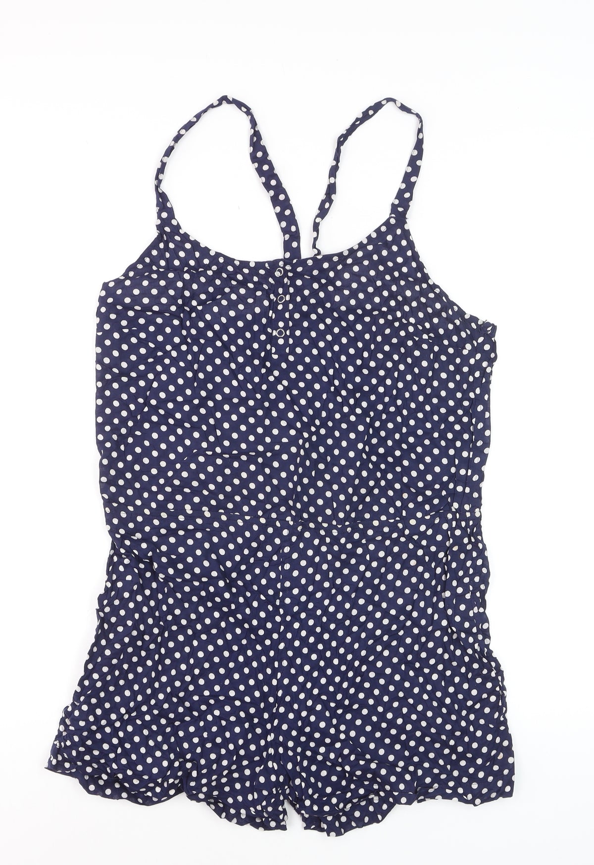 Topshop Women Blue Polka Dot Playsuit Size M Strappy Button Front