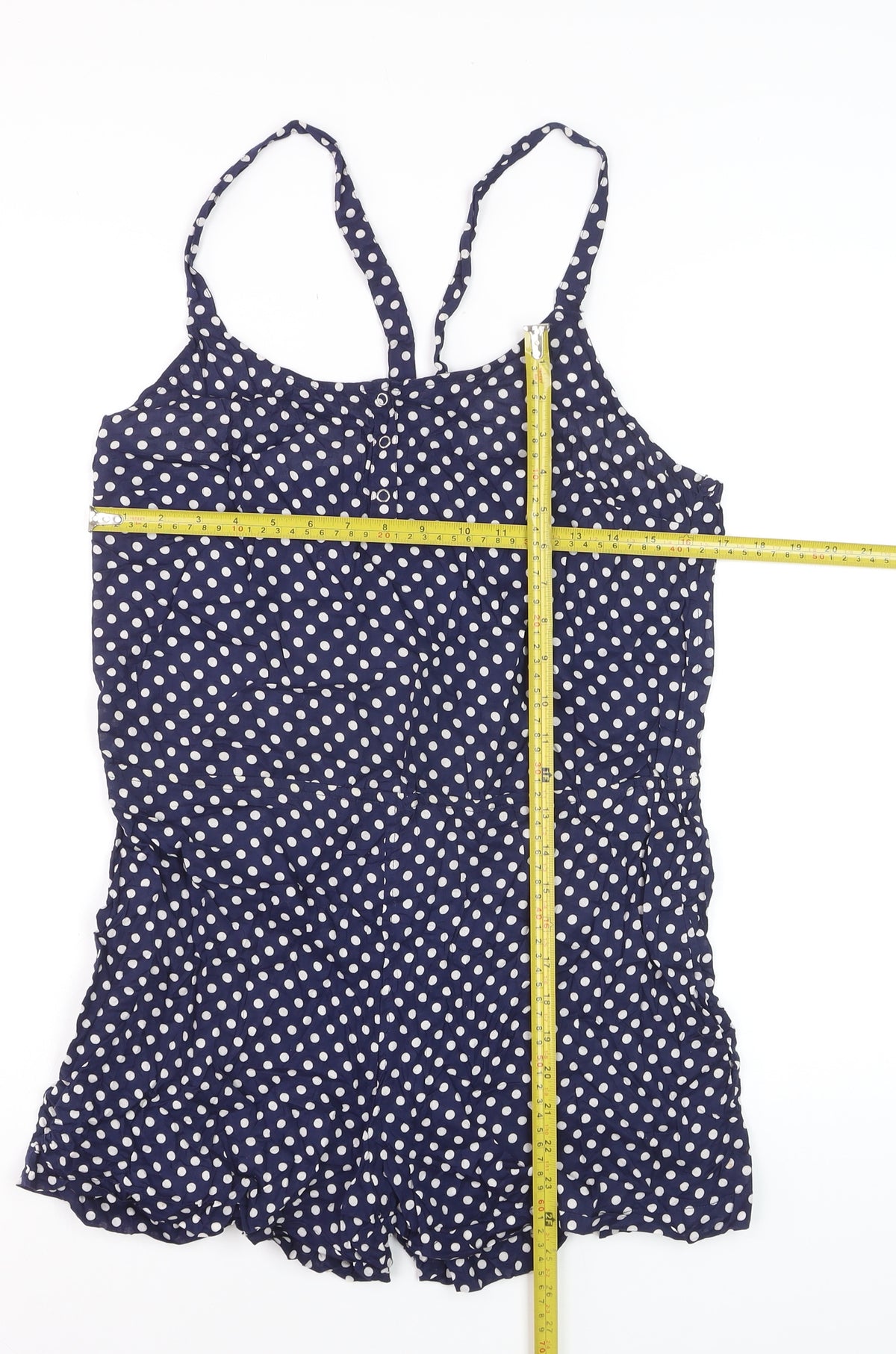 Topshop Women Blue Polka Dot Playsuit Size M Strappy Button Front
