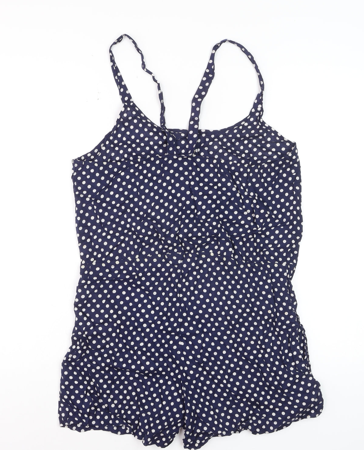 Topshop Women Blue Polka Dot Playsuit Size M Strappy Button Front