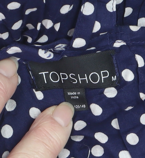 Topshop Women Blue Polka Dot Playsuit Size M Strappy Button Front