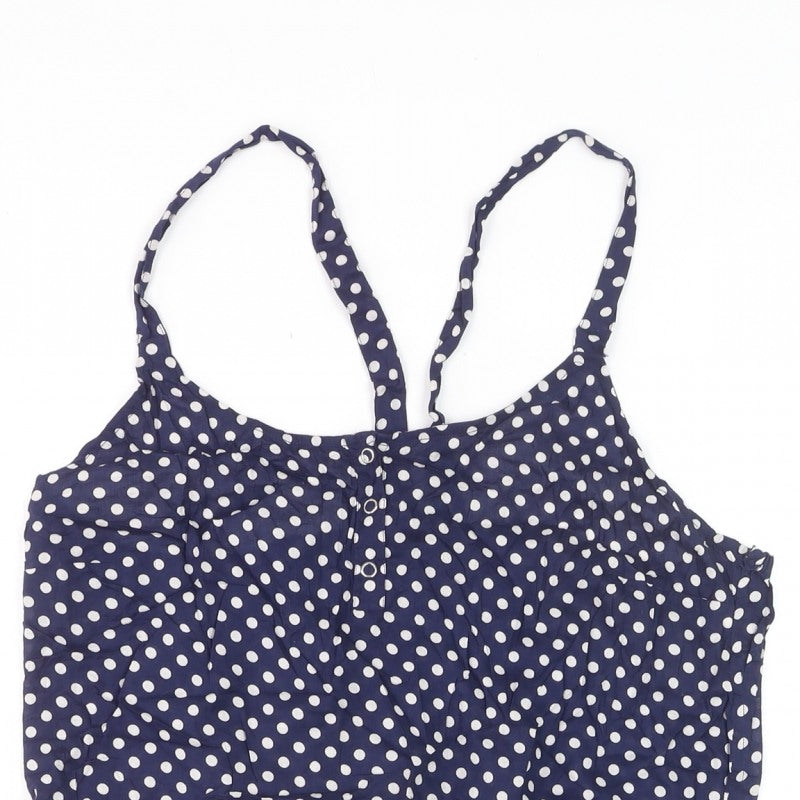 Topshop Women Blue Polka Dot Playsuit Size M Strappy Button Front