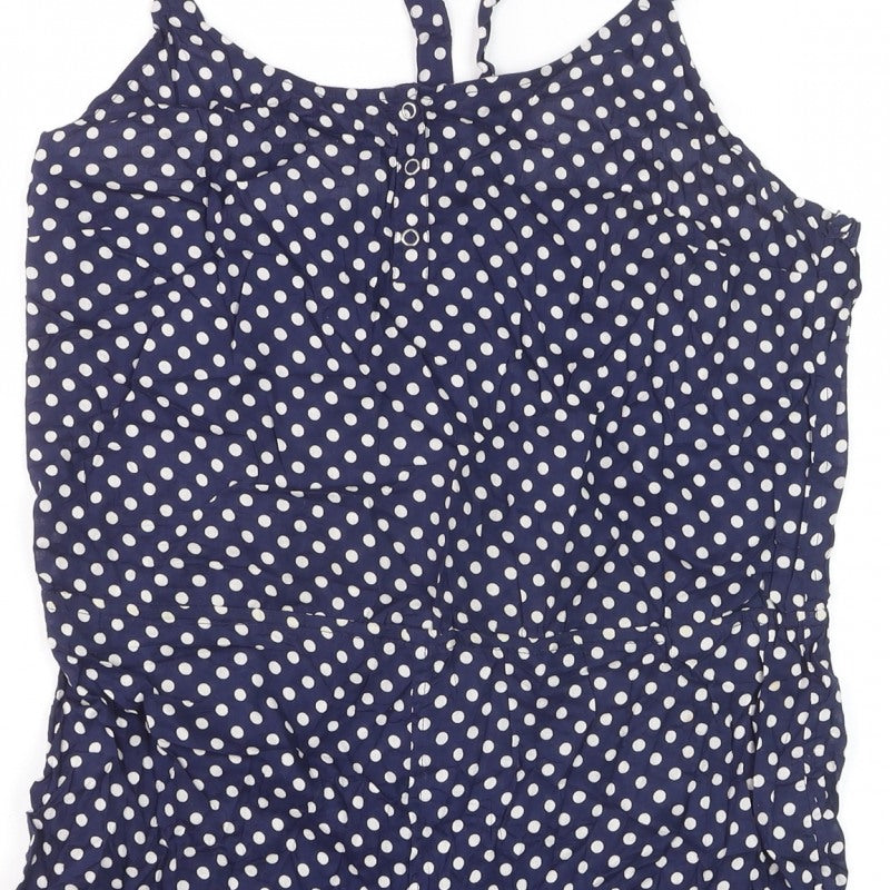 Topshop Women Blue Polka Dot Playsuit Size M Strappy Button Front