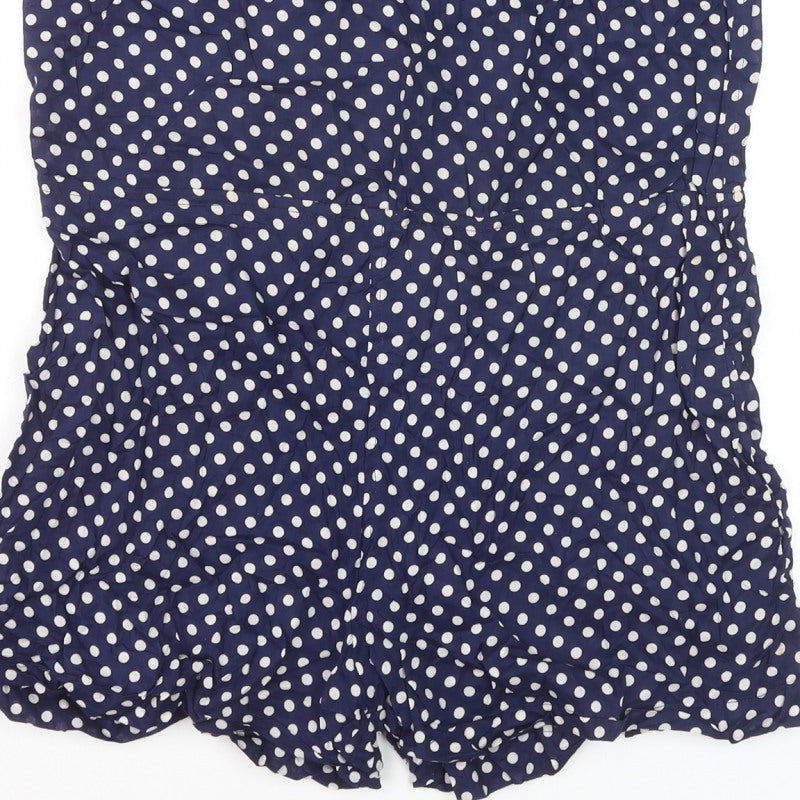 Topshop Women Blue Polka Dot Playsuit Size M Strappy Button Front