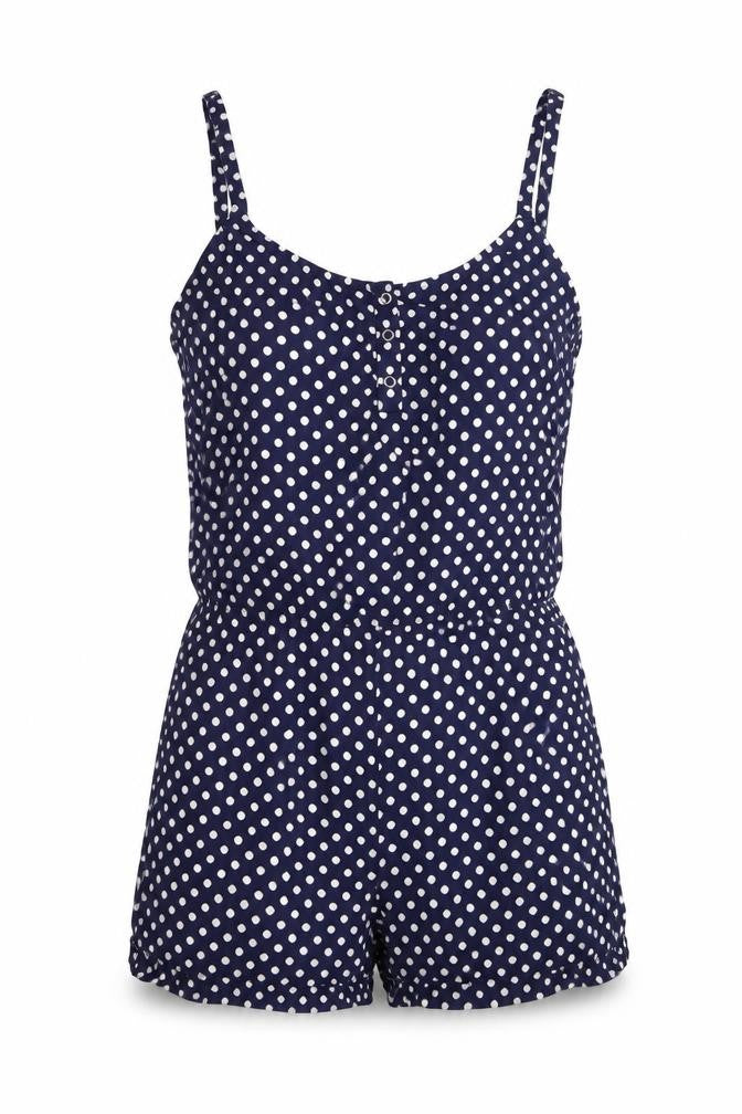 Topshop Women Blue Polka Dot Playsuit Size M Strappy Button Front