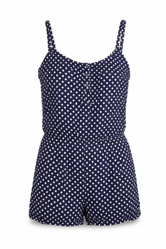 Topshop Women Blue Polka Dot Playsuit Size M Strappy Button Front