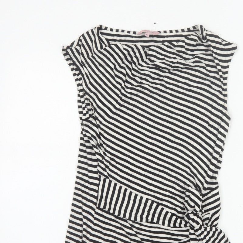 Phase Eight Women Black White Striped Wrap Jersey Top UK 12