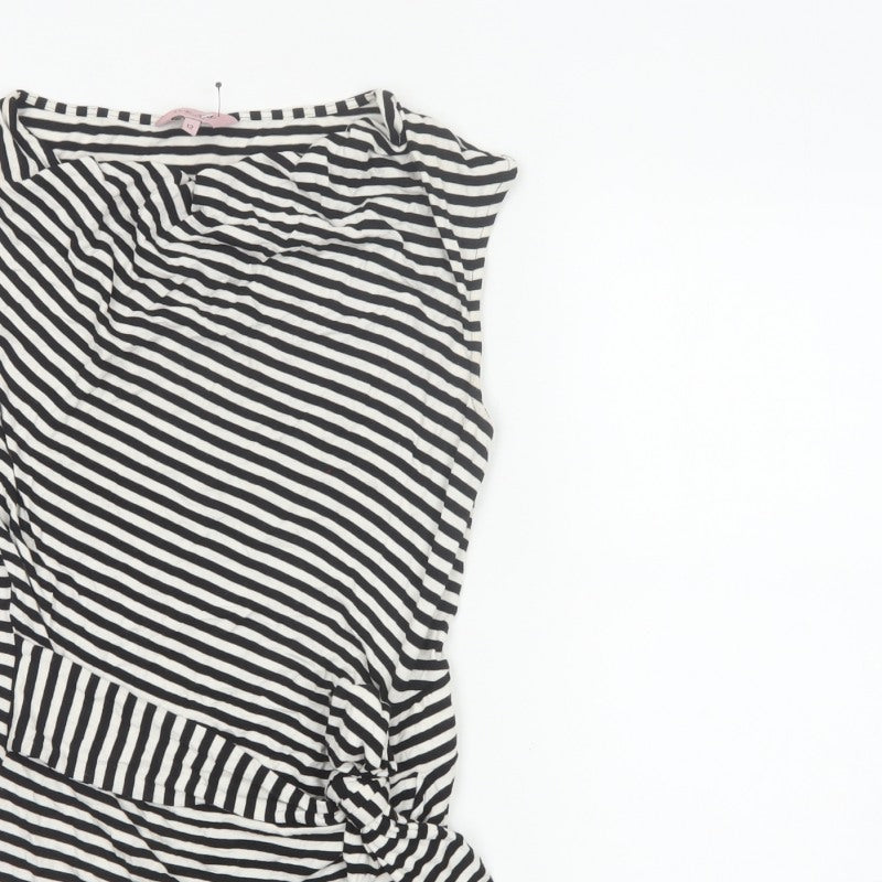 Phase Eight Women Black White Striped Wrap Jersey Top UK 12