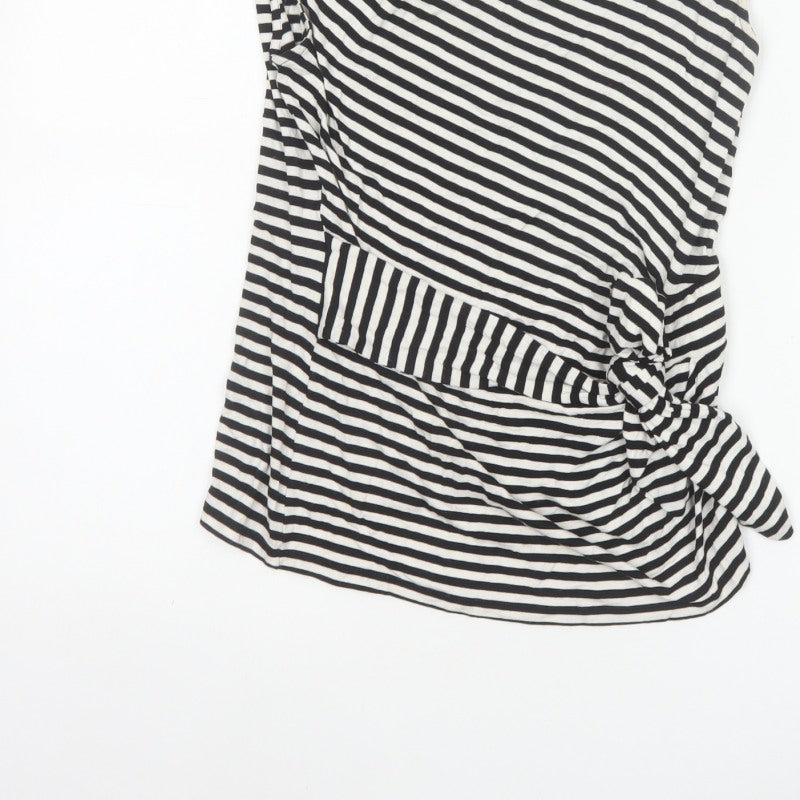 Phase Eight Women Black White Striped Wrap Jersey Top UK 12