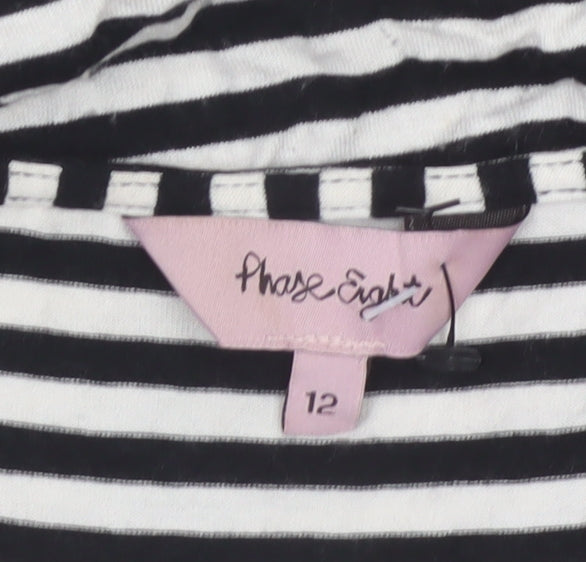 Phase Eight Women Black White Striped Wrap Jersey Top UK 12