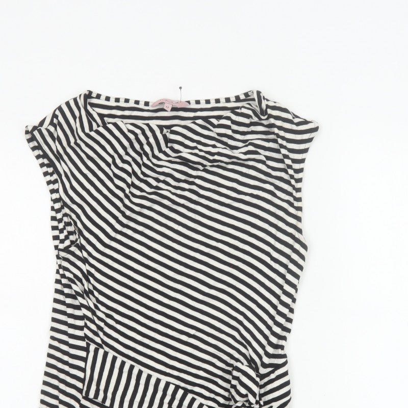 Phase Eight Women Black White Striped Wrap Jersey Top UK 12