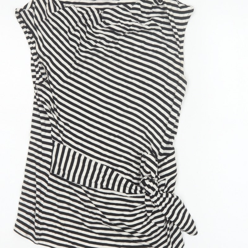 Phase Eight Women Black White Striped Wrap Jersey Top UK 12