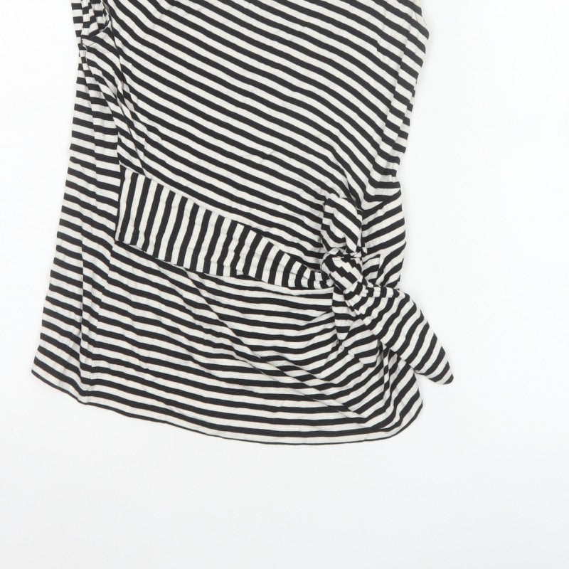 Phase Eight Women Black White Striped Wrap Jersey Top UK 12