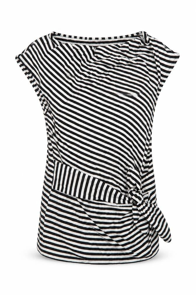 Phase Eight Women Black White Striped Wrap Jersey Top UK 12