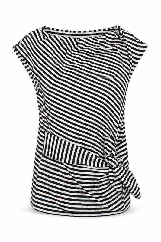 Phase Eight Women Black White Striped Wrap Jersey Top UK 12