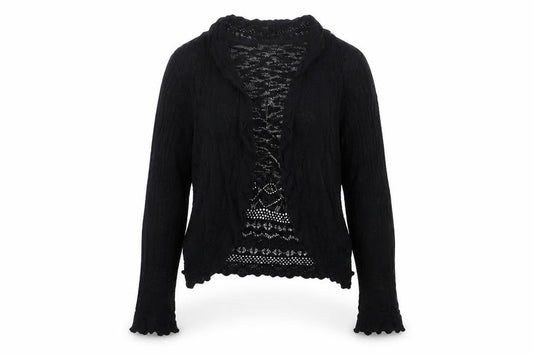 Per Una Women Black UK 12 Open Knit Crochet Cardigan Flared Sleeve