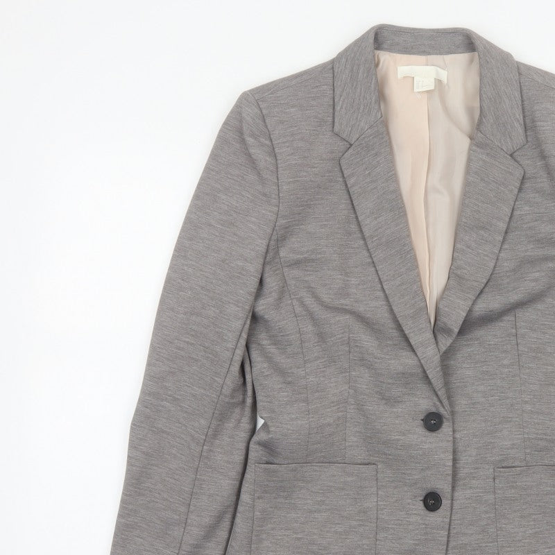 H&M Women's Grey UK 10 Single-Breasted Stretch Lined Blazer