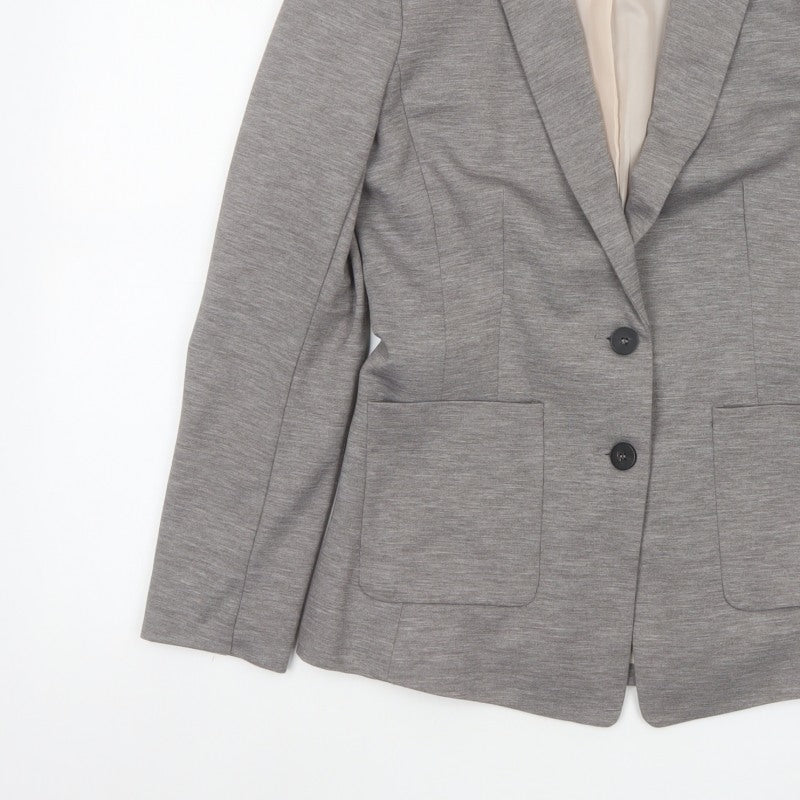 H&M Women's Grey UK 10 Single-Breasted Stretch Lined Blazer