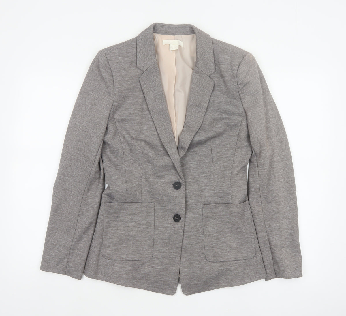 H&M Women's Grey UK 10 Single-Breasted Stretch Lined Blazer