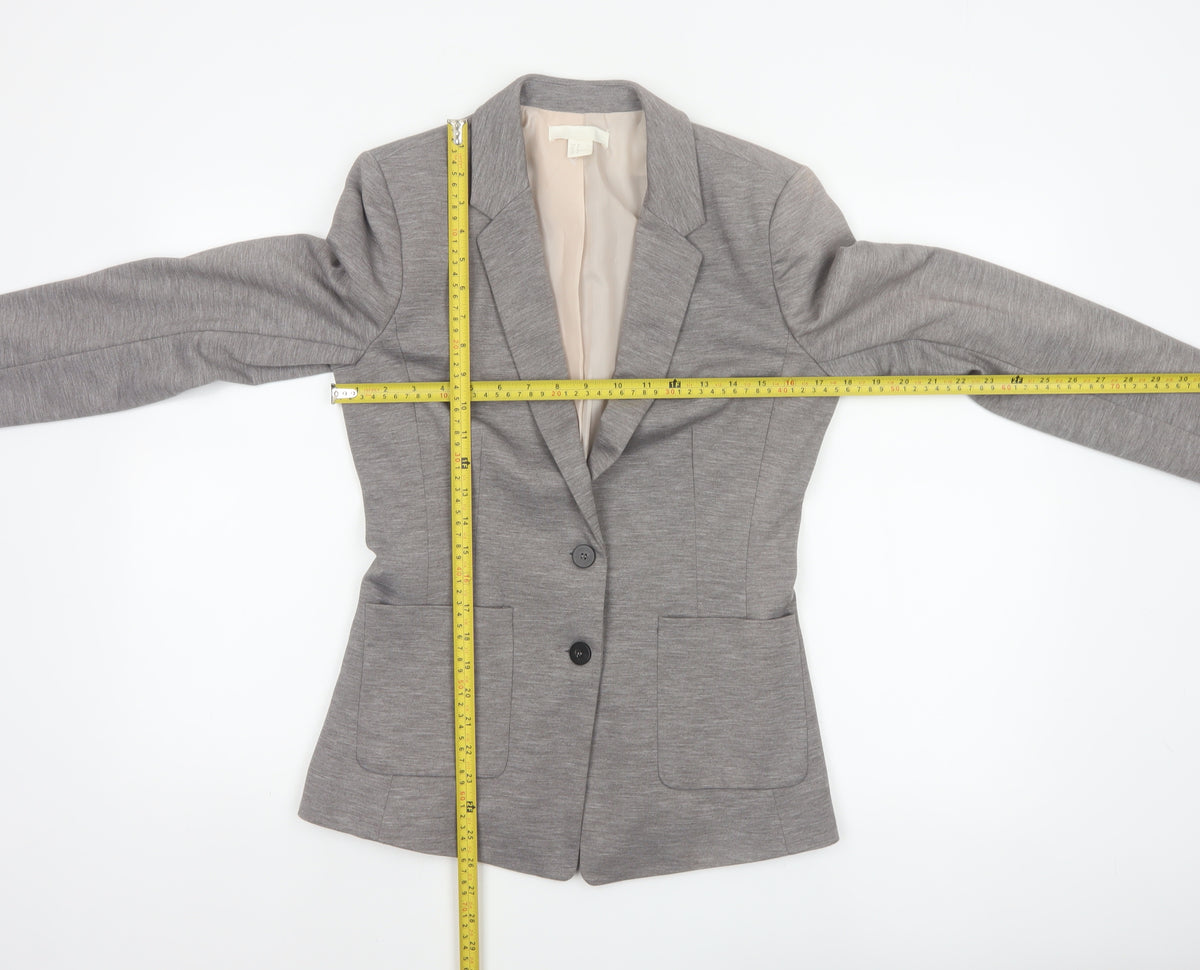 H&M Women's Grey UK 10 Single-Breasted Stretch Lined Blazer