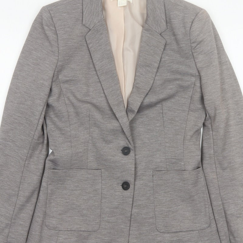 H&M Women's Grey UK 10 Single-Breasted Stretch Lined Blazer