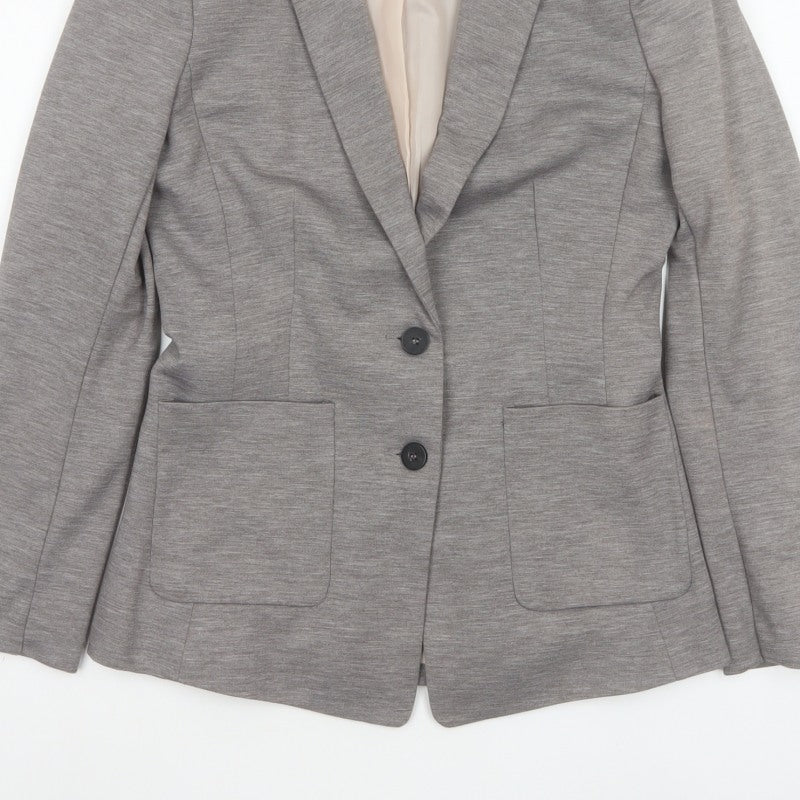 H&M Women's Grey UK 10 Single-Breasted Stretch Lined Blazer