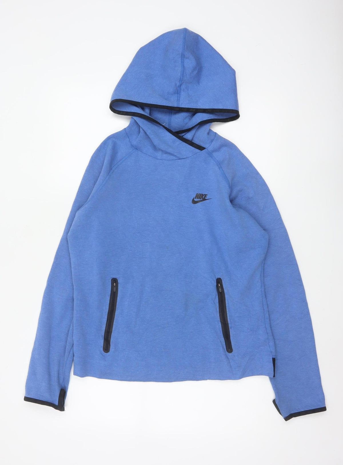 Nike Women Blue L Pullover Hoodie Logo Zip Pockets Tech Fleece