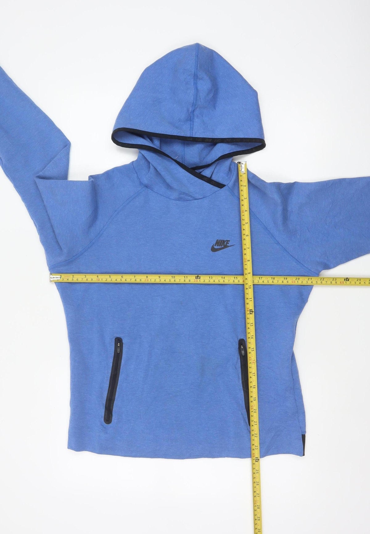 Nike Women Blue L Pullover Hoodie Logo Zip Pockets Tech Fleece