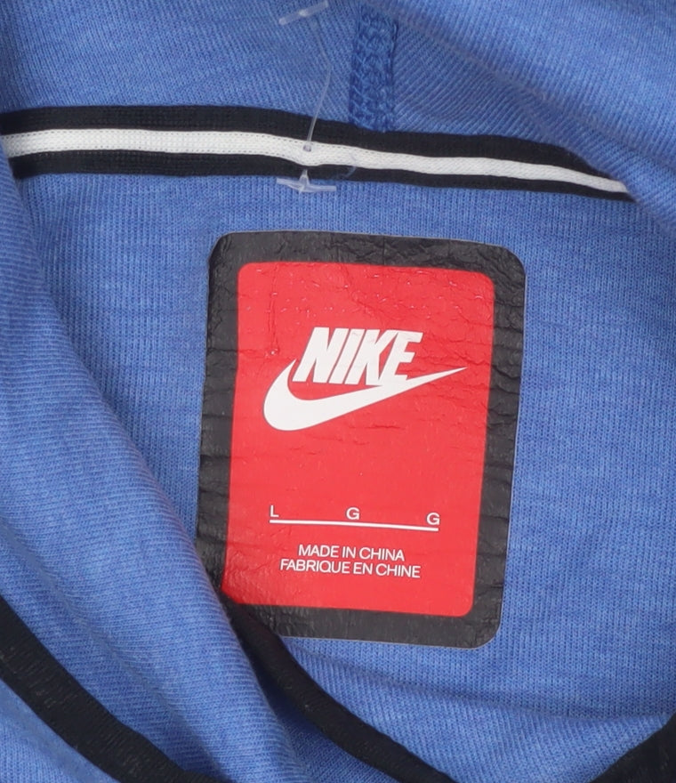 Nike Women Blue L Pullover Hoodie Logo Zip Pockets Tech Fleece