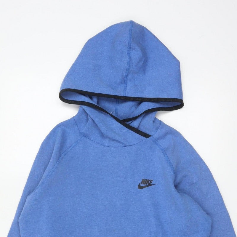 Nike Women Blue L Pullover Hoodie Logo Zip Pockets Tech Fleece