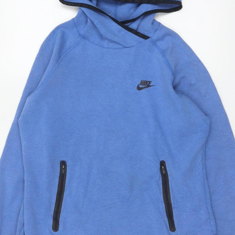Nike Women Blue L Pullover Hoodie Logo Zip Pockets Tech Fleece