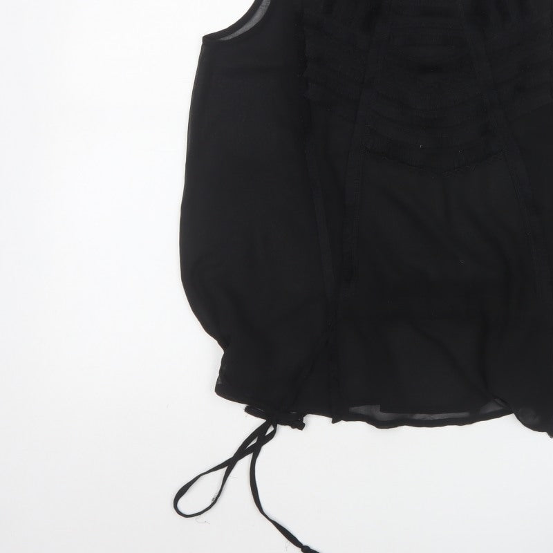 Next Women’s Black UK 12 Basic Sleeveless Ruffle Tassel Blouse