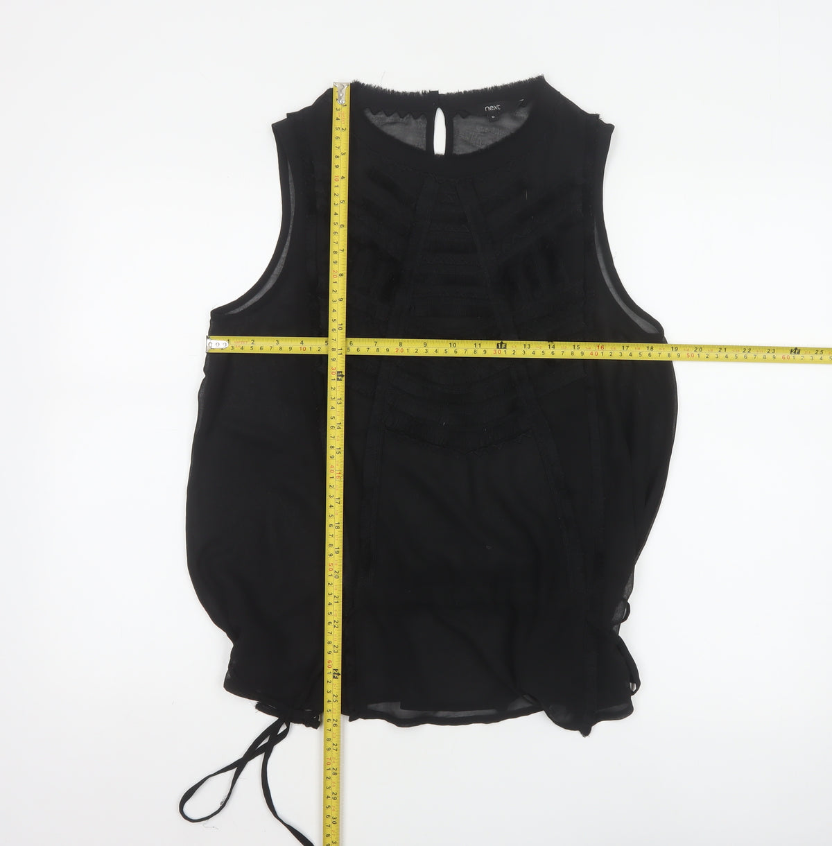 Next Women’s Black UK 12 Basic Sleeveless Ruffle Tassel Blouse