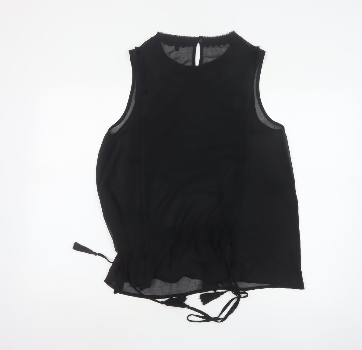 Next Women’s Black UK 12 Basic Sleeveless Ruffle Tassel Blouse