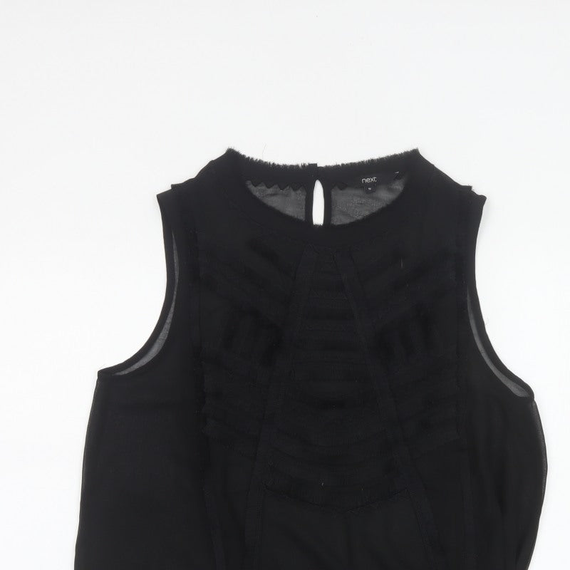 Next Women’s Black UK 12 Basic Sleeveless Ruffle Tassel Blouse