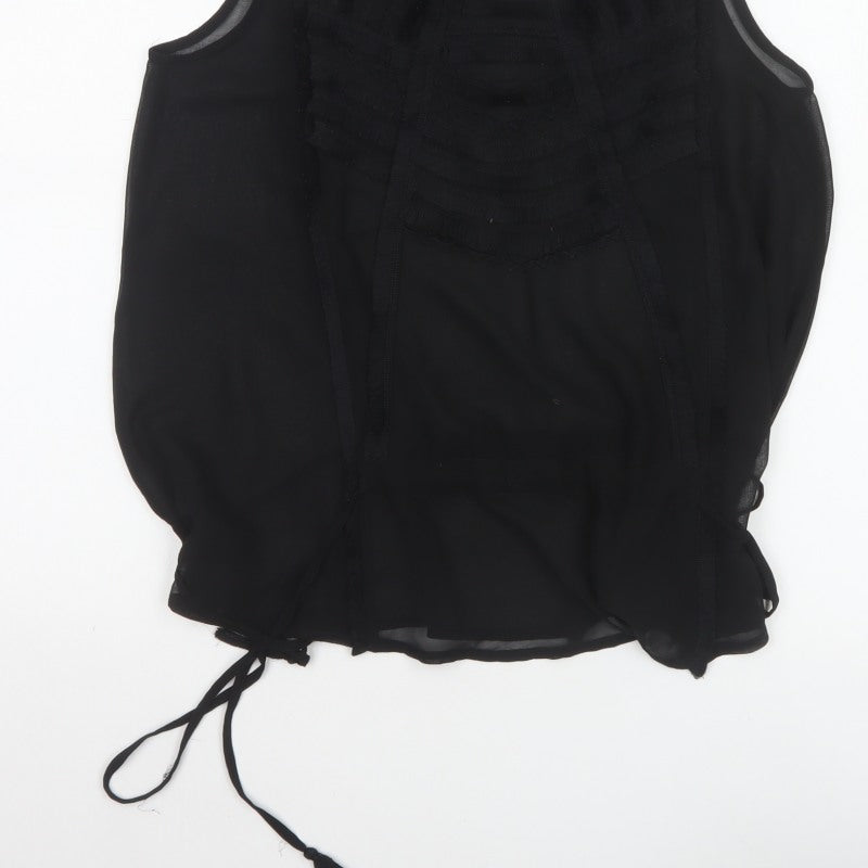 Next Women’s Black UK 12 Basic Sleeveless Ruffle Tassel Blouse