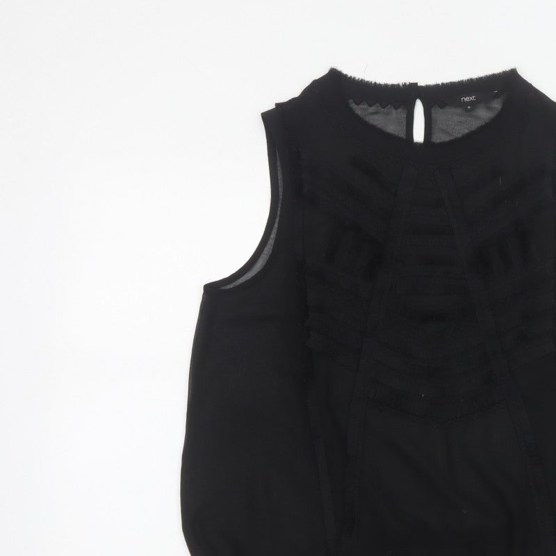 Next Women’s Black UK 12 Basic Sleeveless Ruffle Tassel Blouse