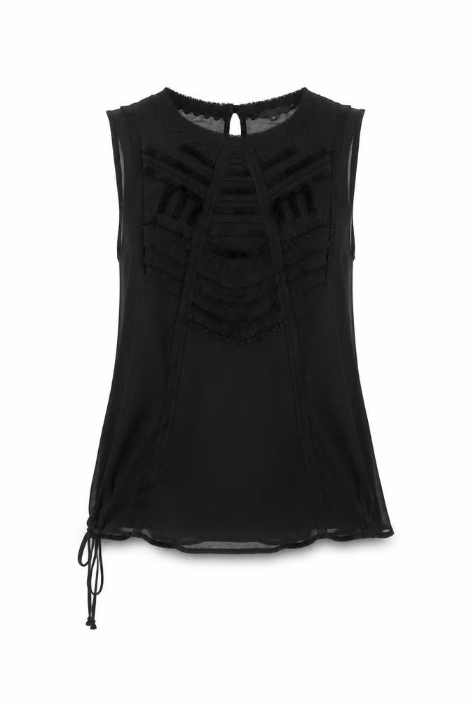 Next Women’s Black UK 12 Basic Sleeveless Ruffle Tassel Blouse