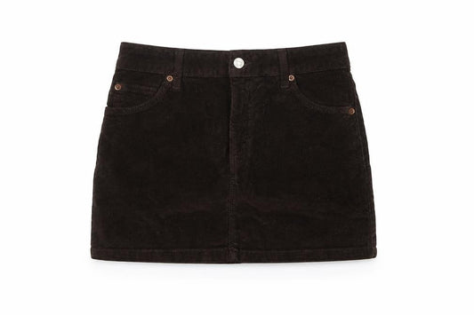 Topshop Women Brown UK 8 Cotton Velvet Mini Skirt Pockets