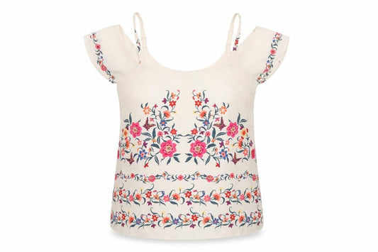 Oasis Women Ivory UK 10 Floral Chiffon Cold Shoulder Camisole Top